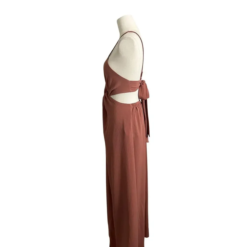 Pink Lily Cutout Twist Front Maxi Dress Mauve Rose Open Back Boho Womens M
